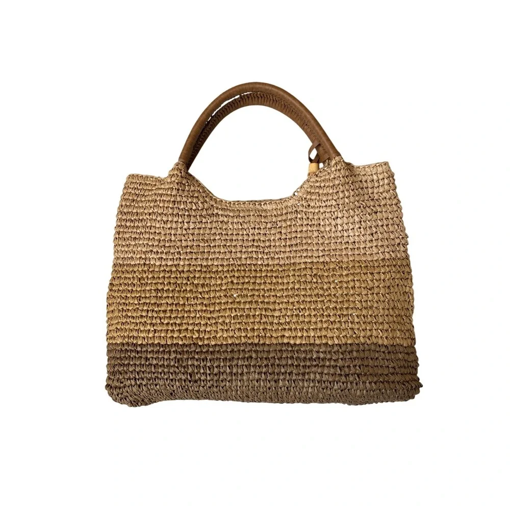 Tommy Bahama Colorblock Woven Straw Tote Bag Tan Coastal Resort Vacation NWT - Picture 3 of 11